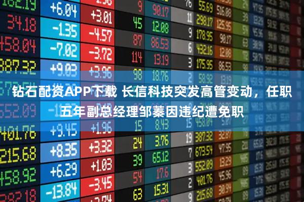 钻石配资APP下载 长信科技突发高管变动,任职五年副总经理邹蓁因违纪遭免职